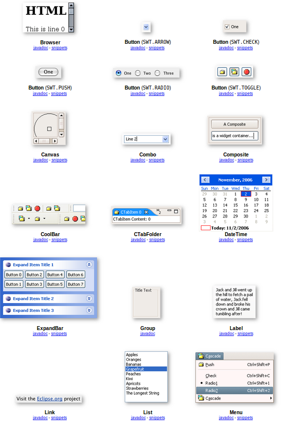 Overview of the SWT widgets