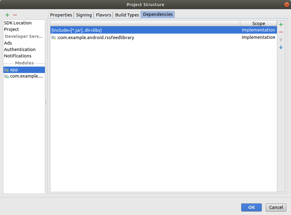 Define dependency in Android Studio - Select module