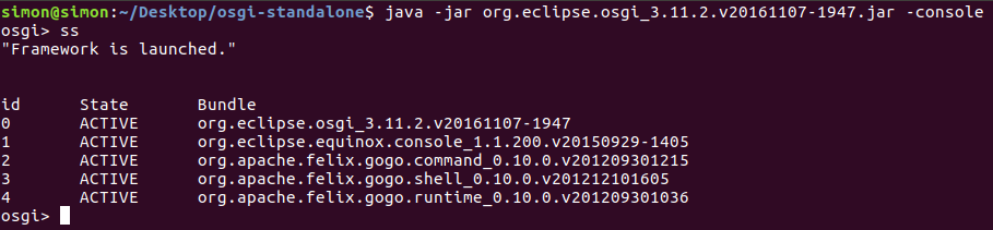 osgi standalone show bundles command