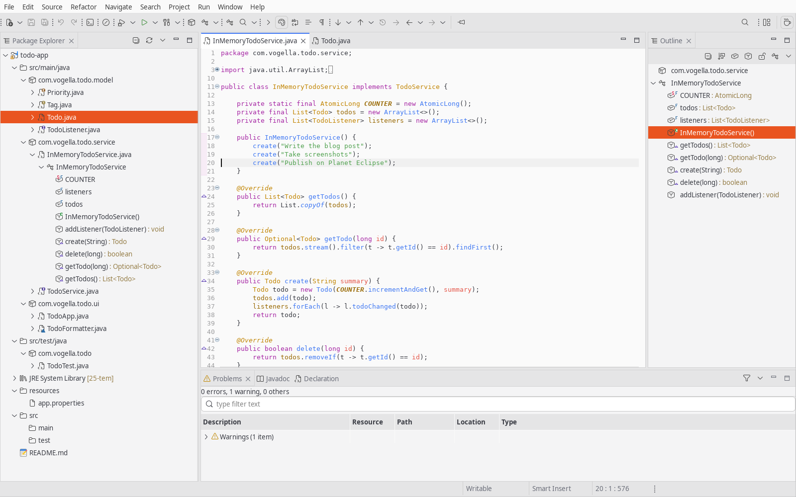 One Light theme with Codicons Light in the Java perspective
