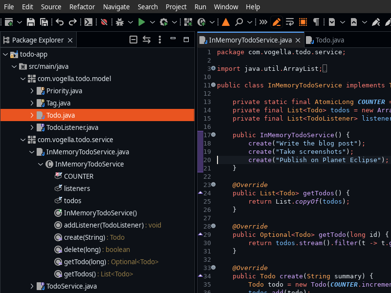 Package Explorer and toolbar with Dual Tone icons
