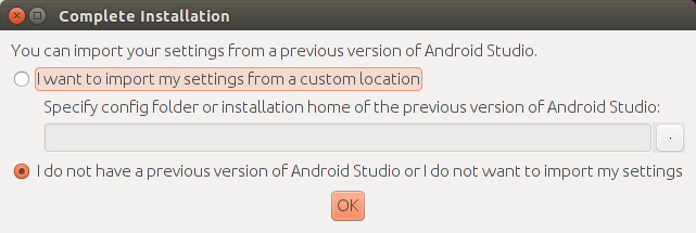 Configuration wizard of Android Studio