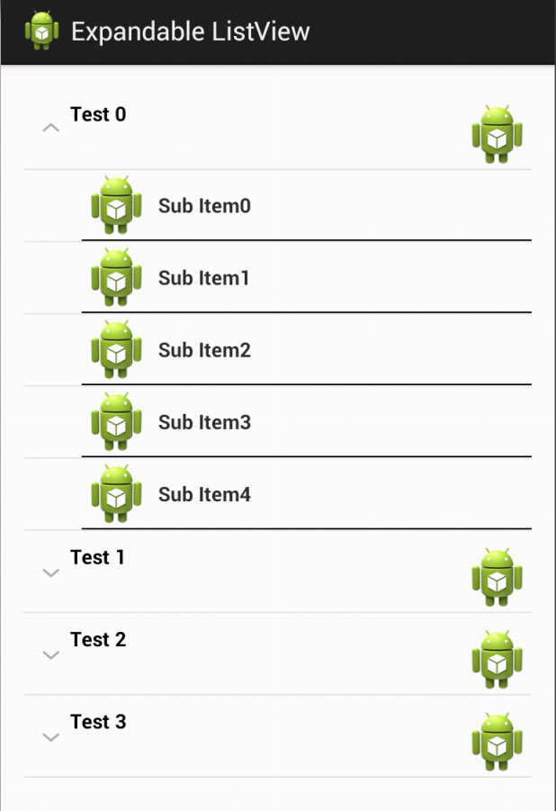 Screenshot of ExpandableListView