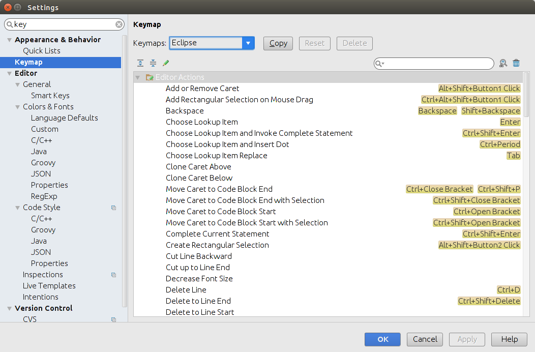 Changing the keybindings in Android Studio to Eclipse