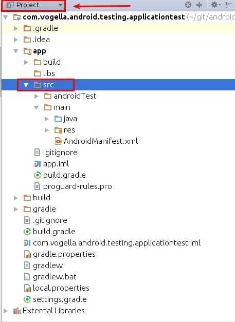 Switching to the Project view in Android Studio