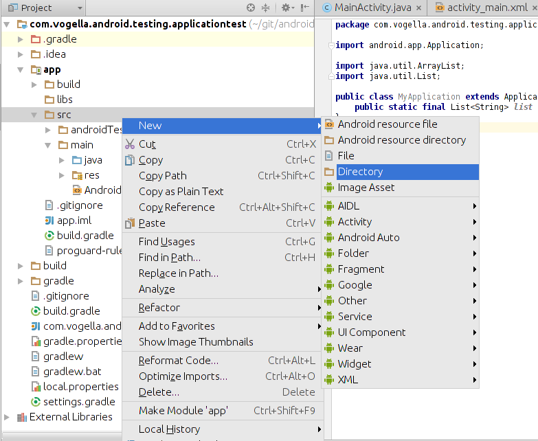 Switching to the Project view in Android Studio