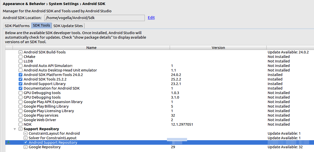 Install Android Support Repository