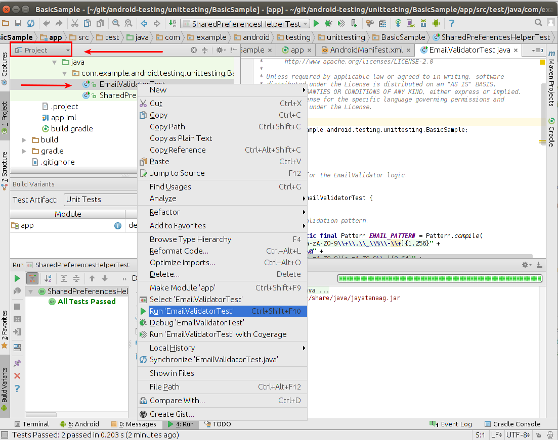 Run Espresso tests in Android Studio