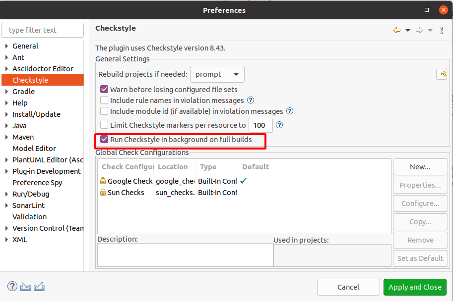 checkstyle eclipse full builds