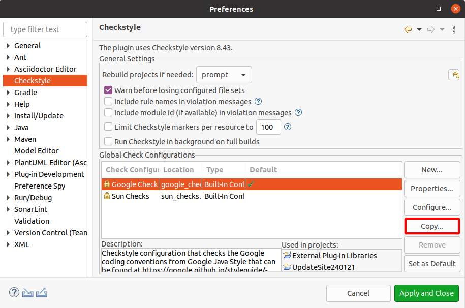 checkstyle eclipse rules10