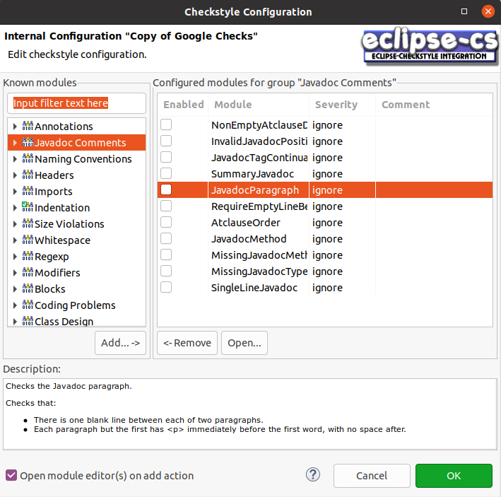 checkstyle eclipse rules30