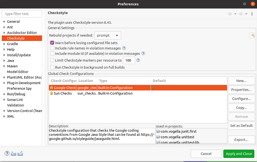 checkstyle export rules10