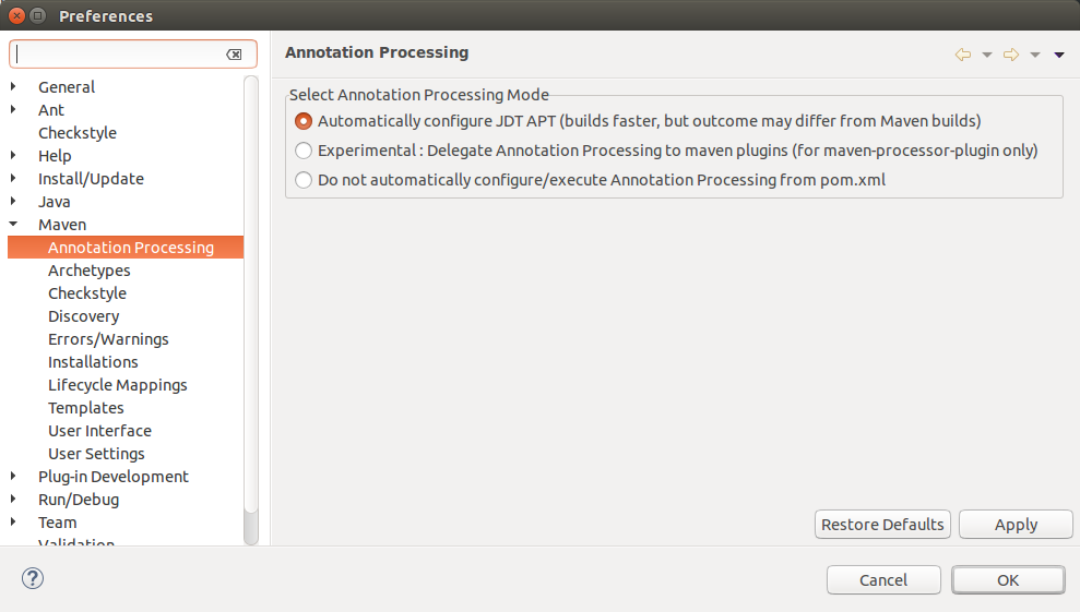 Maven apt processing configuration