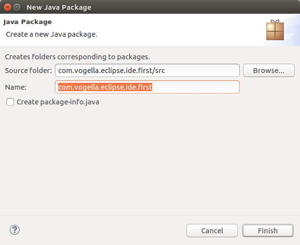 Create a package Dialog