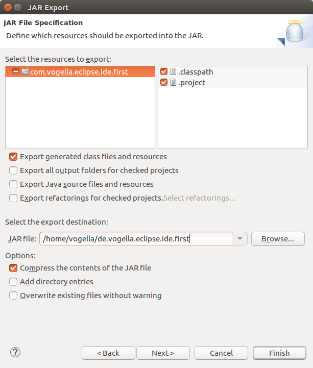 Export wizard for Java project