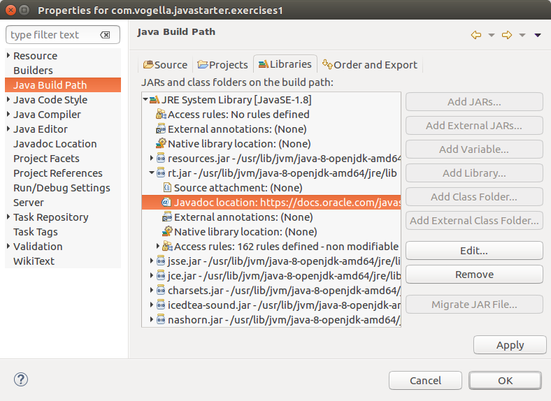 Enter the location to the Javadoc file for a jar file