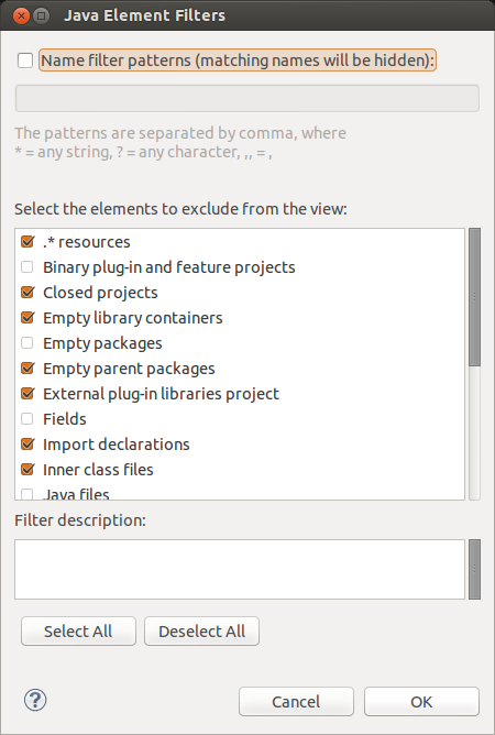 Filter in the package explorer