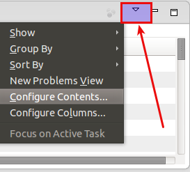 Drop-down menu of the problems view