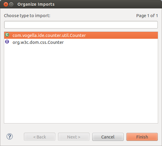 Selecting import statements with the Java editor