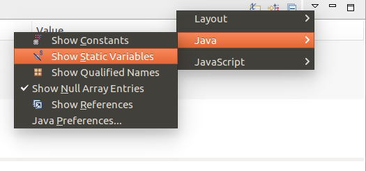 Drop-down menu for static variables