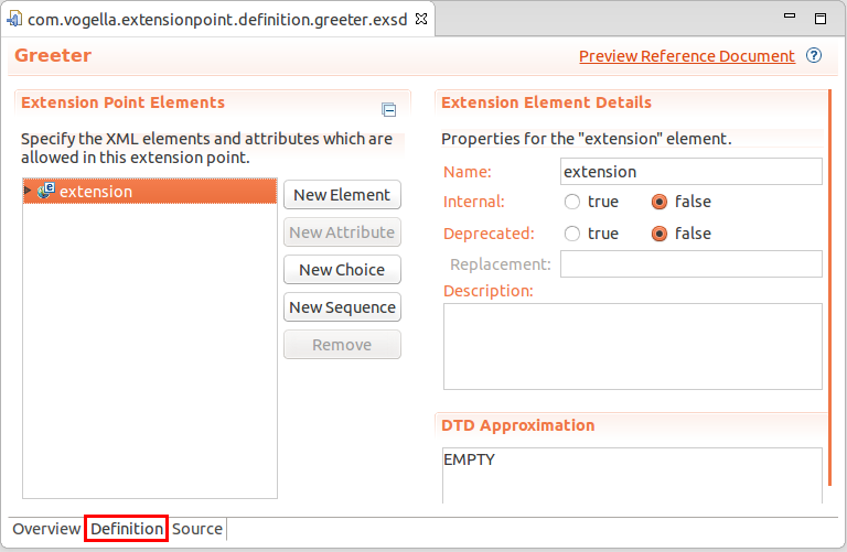 Extension Point Schema Editor