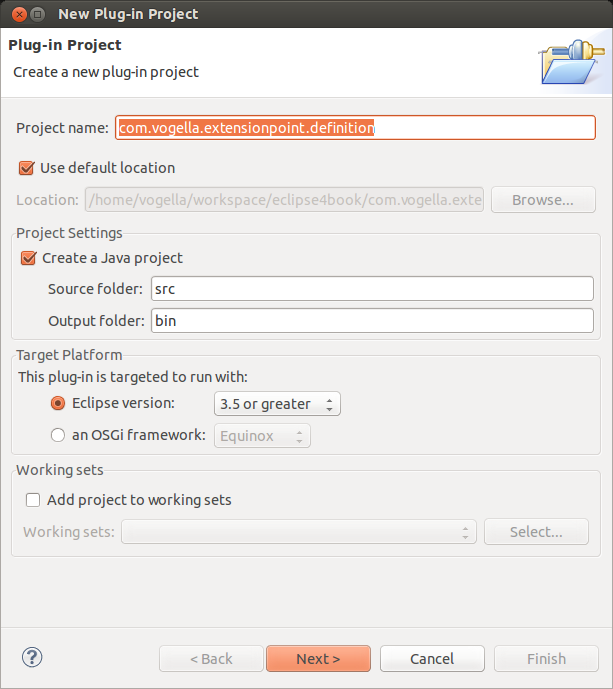 Project Wizard to create the plug-in which defines the extension