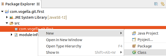 create new java class egit
