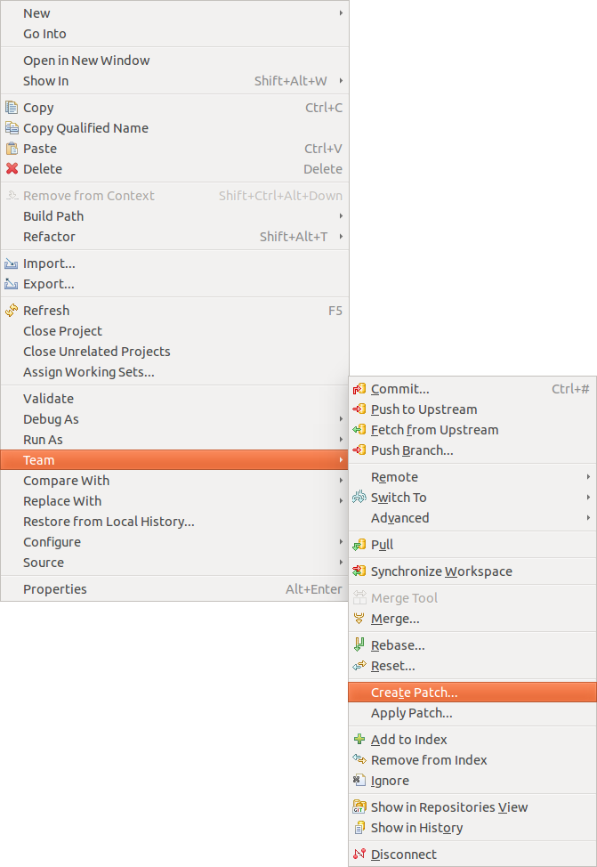 Create Patch via EGit menu path