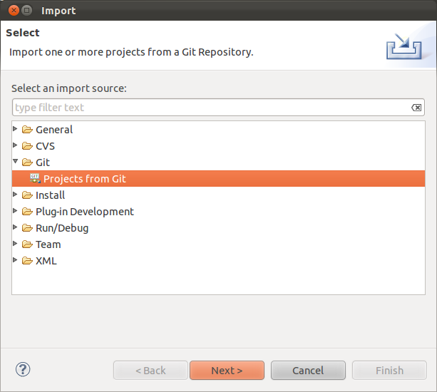 Importing projects via EGit