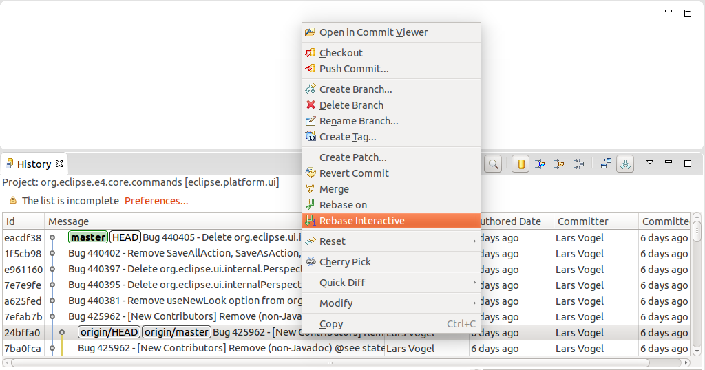 Interactive Rebase EGit