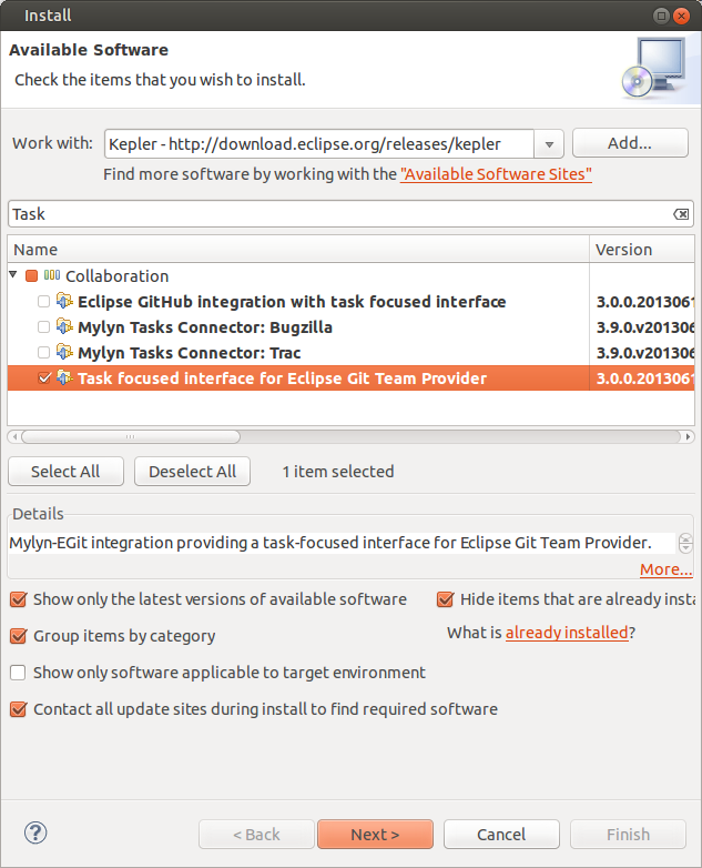 Install Mylyn GitHub connector