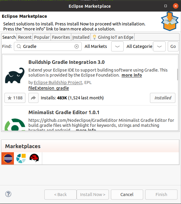 Eclipse Gradle installation via the Marketplace