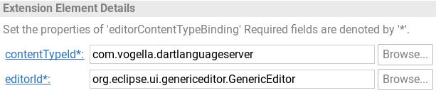 Extension Element Details for the editors package