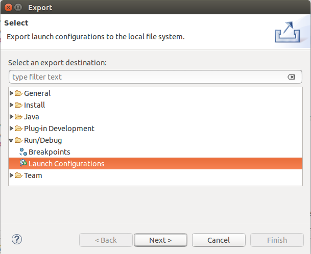 export launch configuration