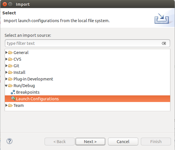 import launch configuration