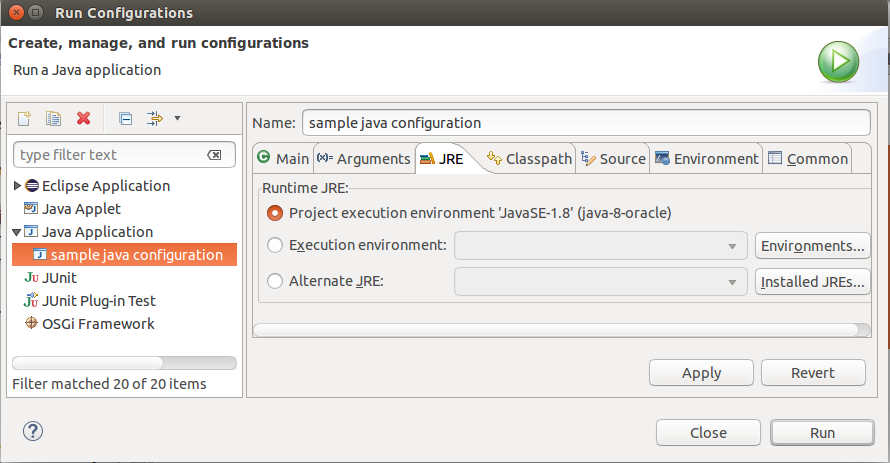 sample java application launch config ui