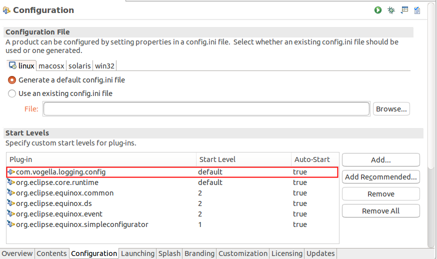 Configure Start Levels in the Product