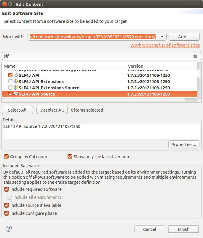 slf4j orbit updatesite