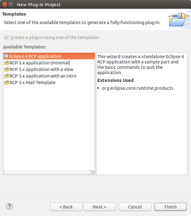 new e4 application wizard