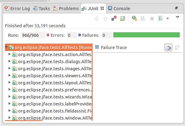 Screenshot of the JFace JUnit run