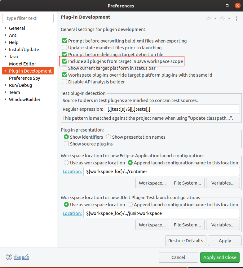 How to add all Java classes from the Eclipse target platform to the Java search