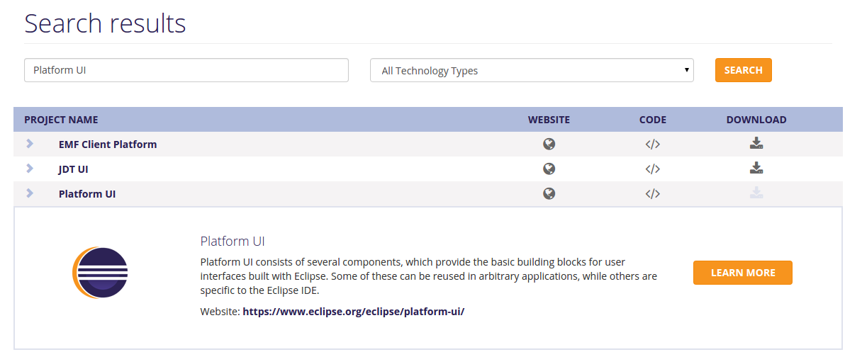 Eclipse Platform UI search result