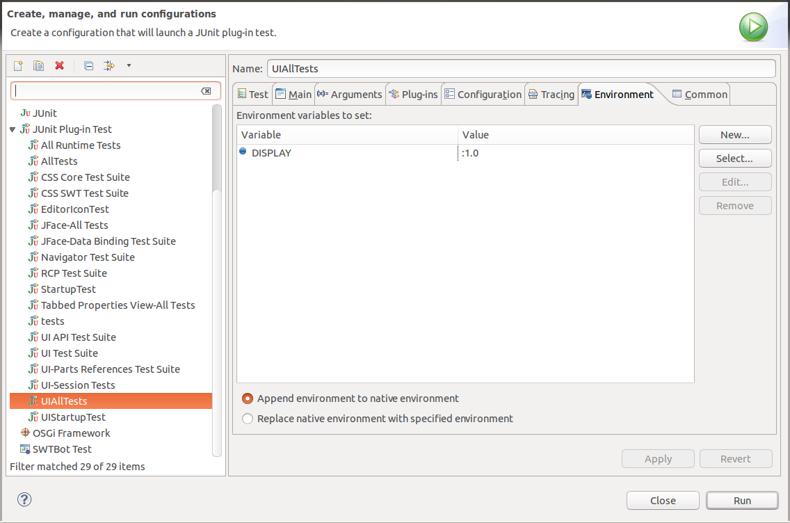 Setting the Display variable in Eclipse