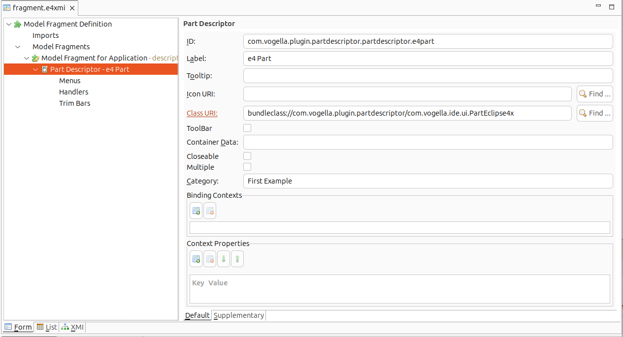 Adding a part descriptor to the Eclipse IDE