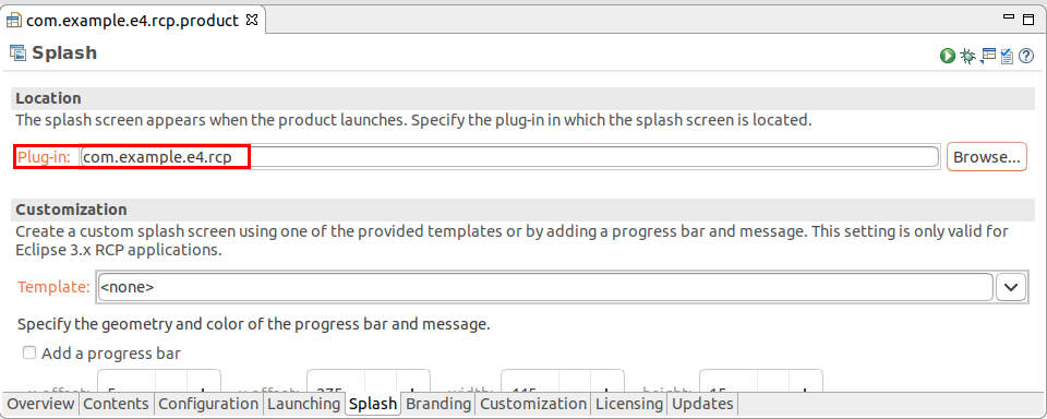 Adding splash to the product configuration file