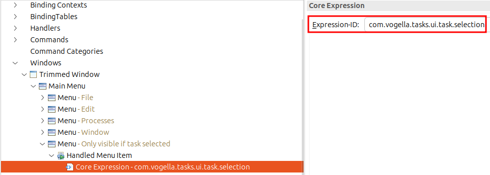 Assigning it to the menu entry