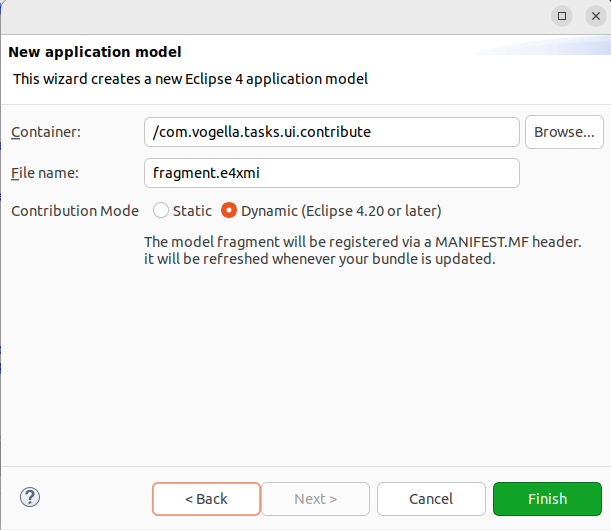Creating fragments with the wizard