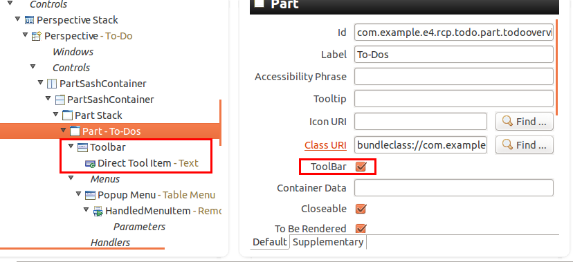 Adding a toolbar to a part