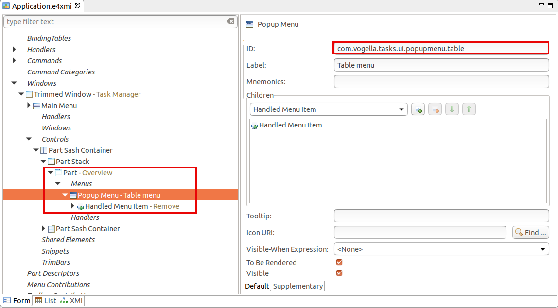 Defining a popupmenu in the application model