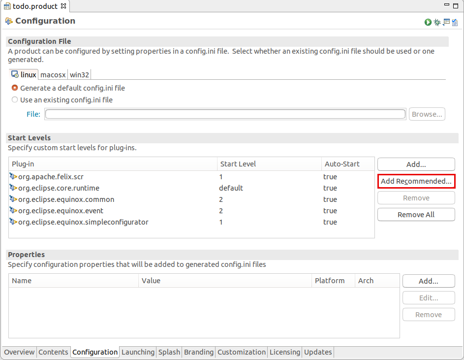 Setting the default start level